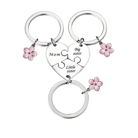 Edelstahl Herz Puzzle Schlüsselanhänger Mutter Tochter Schwester Geschenk Graviert Familie Schlüsselanhänger Mit Rosa Blume Anhänger