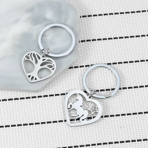 Stainless Steel Heart Keychain Hollow Unicorn Tree Of Life Pendant For Backpack Key Ring Accessories Metal Hanging Gift For Women Men
