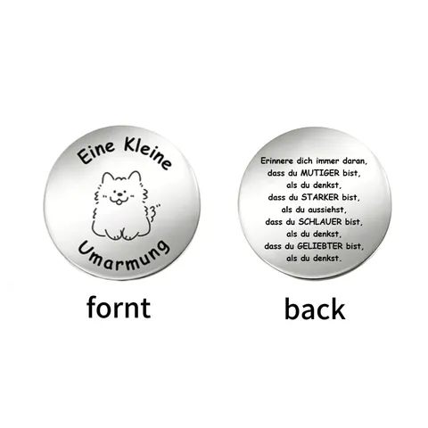 Stainless Steel Pocket Hug Coin Double Sided German Motivational Tokens Laser Engraved Cartoon Animal Encouragement Memorial Coin Blessing Gifts
