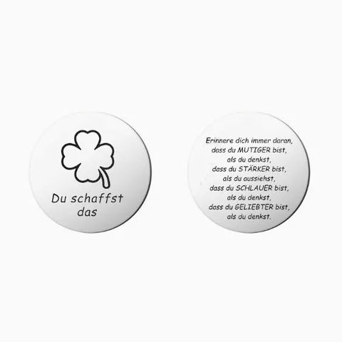 Stainless Steel Clover Token Engraved German Inspirational Pocket Hug Coin Luck Commemorative Token Birthday Graduation Gift
