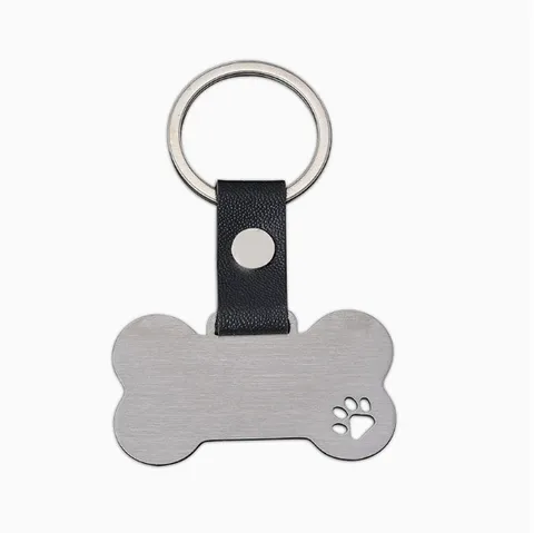 Porte Cles Os Acier Inoxydable Pendentif Patte Chien Cuir Plaque Identite Animal Metal Creatif Anneau Pour Sacs Cadeau