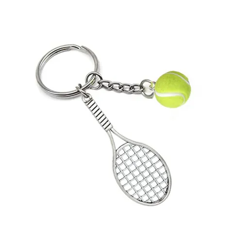 Mini Tennis Racket Ball Schlüsselanhänger Legierung Metall Sport Thema Tasche Anhänger Sportliches Souvenir Geschenk Schlüsselbund