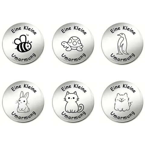 Stainless Steel Pocket Hug Coin Double Sided German Motivational Tokens Laser Engraved Cartoon Animal Encouragement Memorial Coin Blessing Gifts