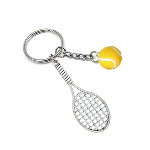 Mini Tennis Racket Ball Schlüsselanhänger Legierung Metall Sport Thema Tasche Anhänger Sportliches Souvenir Geschenk Schlüsselbund