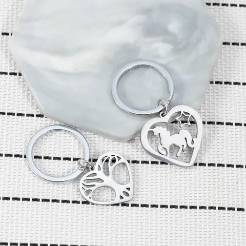 Stainless Steel Heart Keychain Hollow Unicorn Tree Of Life Pendant For Backpack Key Ring Accessories Metal Hanging Gift For Women Men