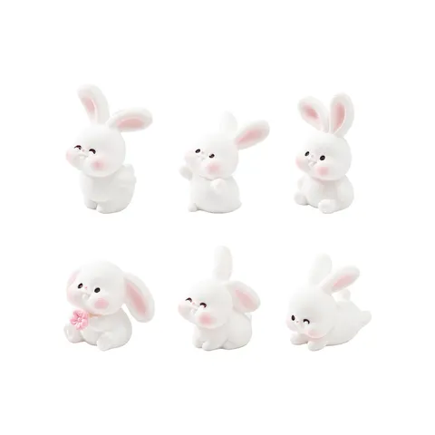 Miniature Cartoon Big Ear Rabbit Resin Figurine Cute Animal Statue For Micro Landscape DIY Garden Decoration Car Desk Ornament