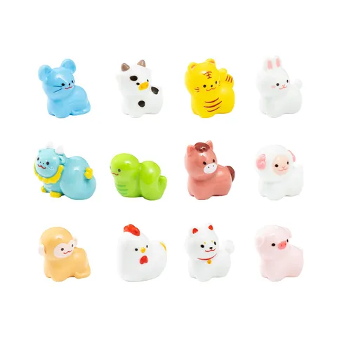Niedliche Cartoon Chinesische Sternzeichen Harz Miniatur Figuren Mikro Landschaft Garten Ornamente Mini Tier Schreibtisch Auto Innenbereich Deko Zubehör