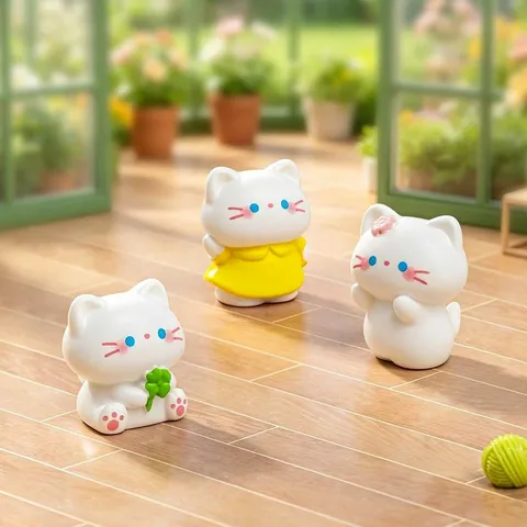 Miniature Resin Cat Figurine Cute Cartoon Kitten Ornaments For DIY Landscape Garden Table Decoration Flower Cat Animal Sculpture Accent