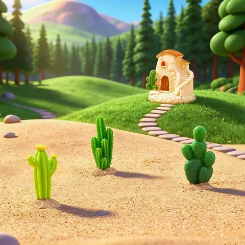 Micro Landscape Cactus Mushroom Castle Miniature Resin Figurines For Desert Scene DIY Car Interior Decoration Ornaments