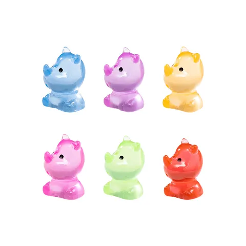 Cute Luminous Rhinoceros Miniature Figurine Resin Craft Glow In The Dark Mini Animal Statue For Micro Landscape DIY Garden Car Ornament