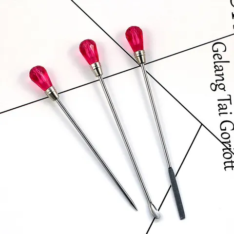 Nail Art Powder Spoon Poking Needle Stirring Rod DIY Manicure Tool Alloy Crystal Handle