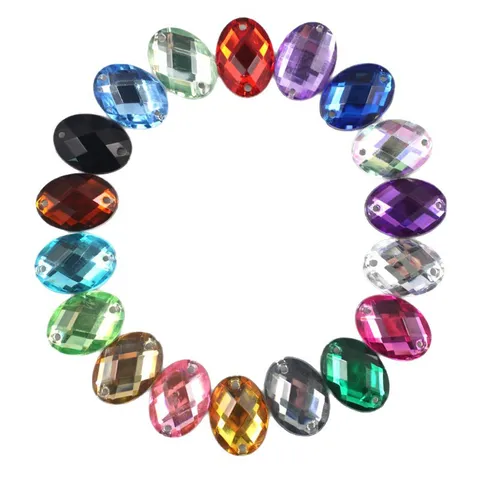 Acrylic Sew On Rhinestones Oval Flatback Crystals Double Holes DIY Craft Stones For Garment Wedding Dress Decoration