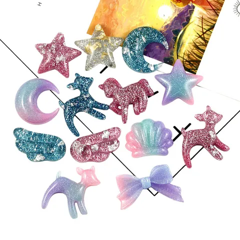 DIY Resin Cartoon Star Moon Deer Unicorn Shell Heart Bow Charms Glitter Cream Glue Phone Case Craft Jewelry Making Supplies