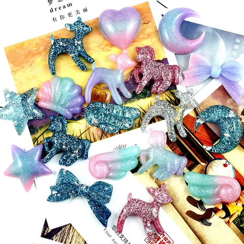 DIY Resin Cartoon Star Moon Deer Unicorn Shell Heart Bow Charms Glitter Cream Glue Phone Case Craft Jewelry Making Supplies