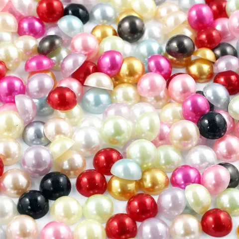 Half Round Flatback Pearl Beads Mix Colors Cabochons With Drill Box DIY Phone Case Craft Making Decorative Accessories
