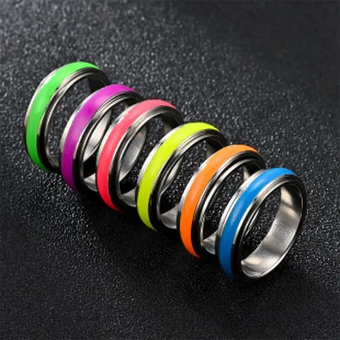 Bague Spinner Lumineuse En Acier Inoxydable Minimaliste Pour Hommes Femmes Anneau Rotatif Géométrique Anti-stress Bijoux De Mode Cadeau