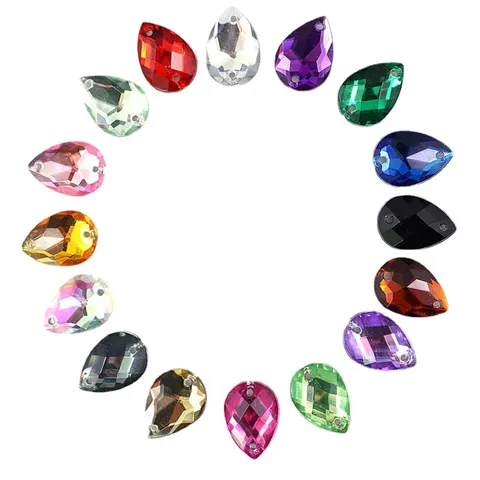 Acrylic Rhinestones Flatback Teardrop Shape Crystal Gems For DIY Sewing Wedding Dress Clothing Accessories Craft Decoration