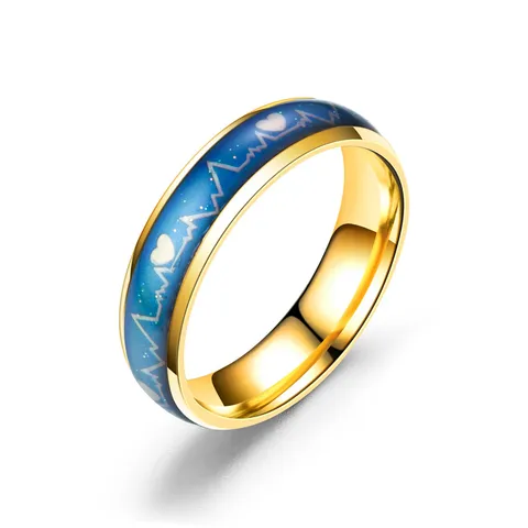 Edelstahl Temperatur Emotion Farbwechsel Ring Herz EKG Thermochromischen Paare Band Ring Mode Schmuck Geschenk