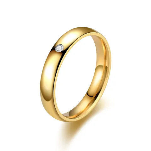 Bague en Acier Titane Dôme Lisse et Strass pour Couples Élégante Alliance Solitaire Polie Unisexe Bijoux de Mode