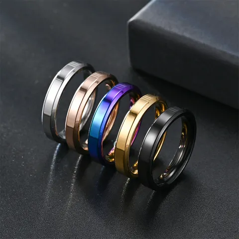 Bague en Acier Inoxydable Poli Miroir Design à Double Biseau Niche Unisexe Bijoux de Mode Couple