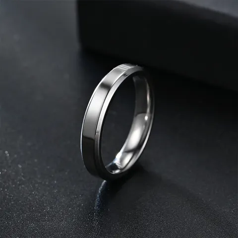 Bague en Acier Inoxydable Poli Miroir Design à Double Biseau Niche Unisexe Bijoux de Mode Couple
