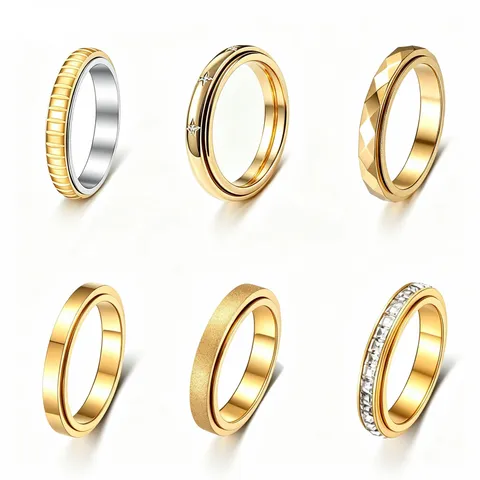 Bague Rotative Facettée Dépolie en Strass pour Femmes Ensemble de Bagues Spinner en Acier Inoxydable Soulagement du Stress Bijoux Cadeau