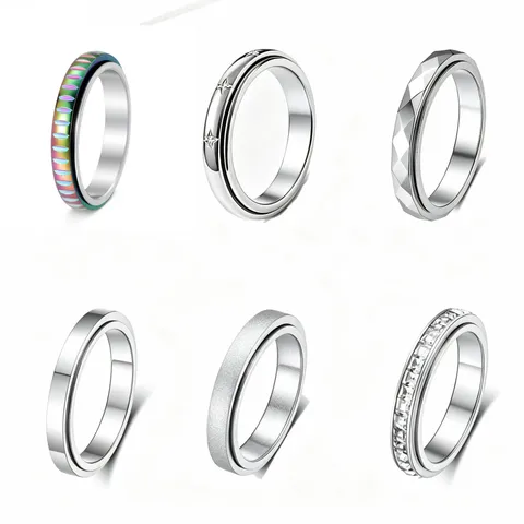 Bague Rotative Facettée Dépolie en Strass pour Femmes Ensemble de Bagues Spinner en Acier Inoxydable Soulagement du Stress Bijoux Cadeau