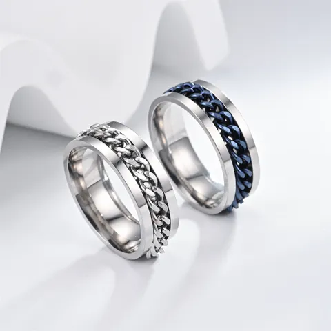 Bague Chaîne Rotative en Acier Inoxydable pour Hommes Bague Spinner Ouvre-bouteille Bijoux Hip Hop Punk pour Fête