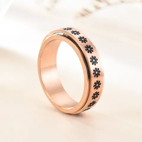 Bague Spinner Rotative en Acier Titane Motif Étoile Lune Tournesol Bague de Décompression en Acier Inoxydable Unisexe