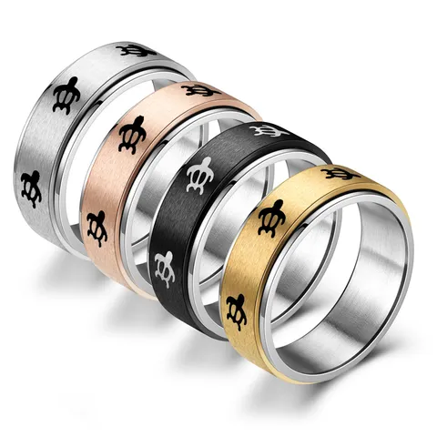 Bague Spinner en Acier Titane Gravée au Laser Tortue Anneau Rotatif Vintage Brossé pour Couples Hommes Femmes Bijoux Anti-Anxiété Cadeau
