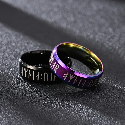 Bague pour Homme en Acier Inoxydable Alphabet Rune Viking Bague Vintage Futhark Nordique Bijoux Retro Punk Biker Accessoire Quotidien