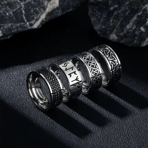 Vintage Viking Rune Stainless Steel Ring For Men Nordic Celtic Knot Pattern Band Ring Punk Retro Jewelry Finger Ring Gift
