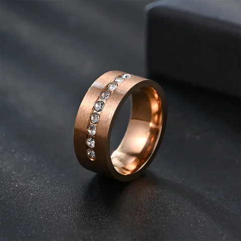 Men's Matte Brushed Stainless Steel Ring Classic Engraved Rhinestone Band Ring For Wedding Party Fashion Jewelry