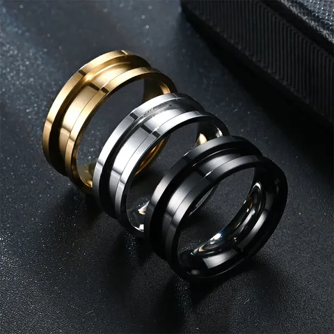 Edelstahl Mitte Genutet Ring Für Herren Damen Europäischer Amerikanischer Mode Geometrisch Galvanisiert Unisex Schmuck Ring Geschenk