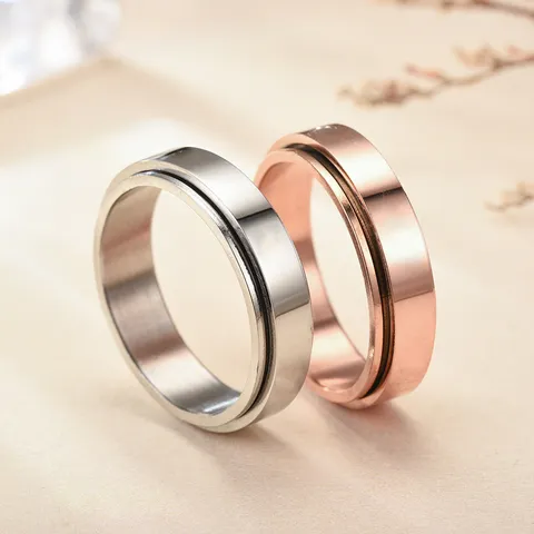 Bague Rotative en Acier Inoxydable Poli pour Couples Anneau Lisse Minimaliste Bijoux Anti-stress Bague de Doigt
