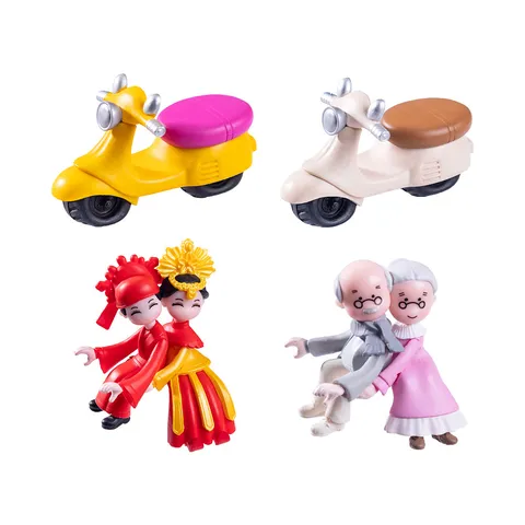Retro Chinese Wedding Couple Mini Figures Micro Landscape Motorcycle Scooter Figures DIY Accessories Ornaments Home Car Decor