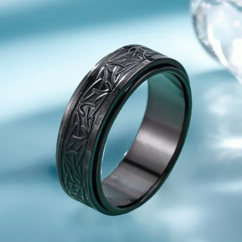 Bague Rotative Rétro en Acier Inoxydable Unisexe Électroplaqué Géométrique Lettres Vikings Nœud Celtique Bijoux Cadeau Bague