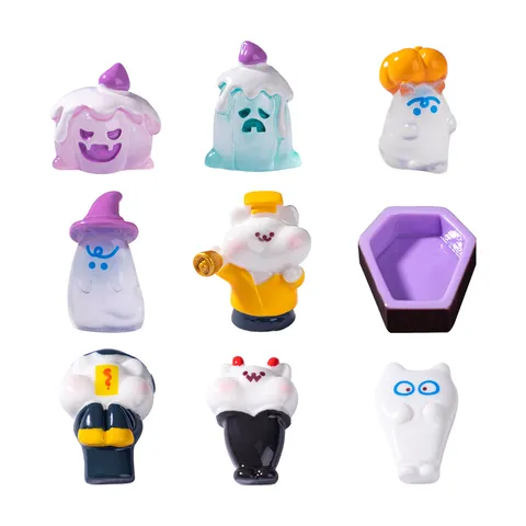 Halloween Miniature Resin Ornaments Coffin Zombie Ghost Figurines For DIY Micro Landscape Desktop Decoration Cartoon Party Decor