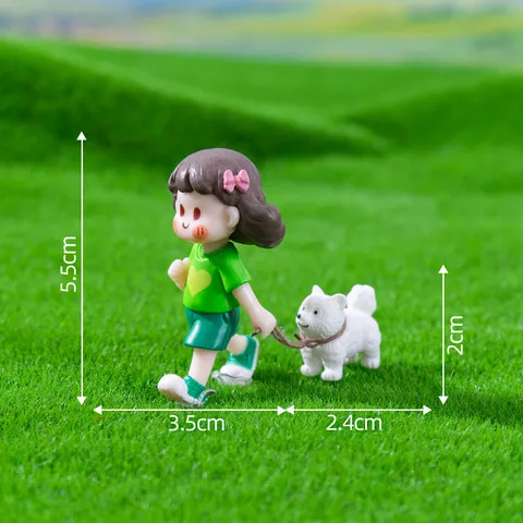 Miniatura Chica Caminando Con Perro Figurita De Resina Micro Paisaje Bricolaje Jardín Decoración Accesorios Adorno Mesa Estatua Caricatura