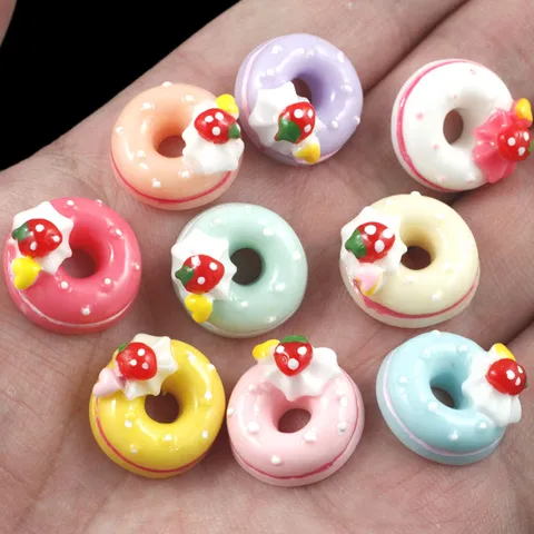 Simulasi Resin Fresa Donut Charms DIY Phone Case Craft Miniature Food Artificial Decoration Jewelry Accessories