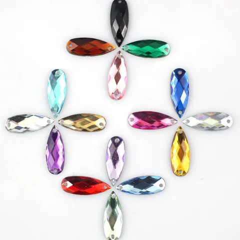 Acrylic Teardrop Flatback Rhinestones Double Hole Sew On Crystals DIY Craft Accessories For Clothes Dress