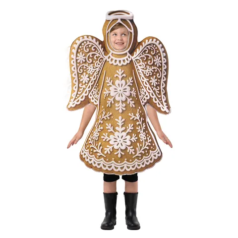 Christmas Angel Gingerbread Man Costume Adult Kids Sponge Doll Jumpsuit Stage Performance Props Festive Printed Top