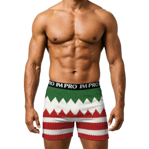 Men Christmas Novelty Boxer Briefs Santa Claus Gingerbread Man Printed Underwear Elastic Waistband Soft Polyester Trunks Holiday Gift