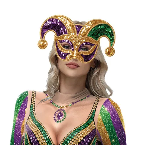 Carnaval Pailletten Kostuum Top Met Masker Paars Groen Goud Carnaval Podium Performance Outfit Voor Dames Heren