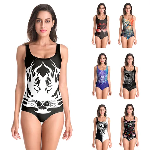 Women Sexy One-Piece Swimsuit Vintage Floral Animal Printed Bathing Suit Slim Fit Beachwear For Summer Vacation Spa