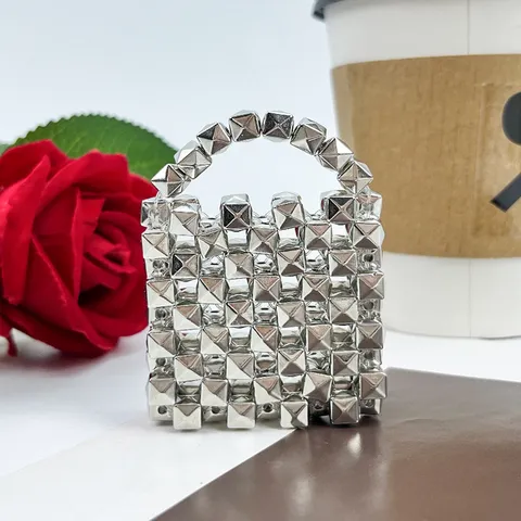 Mini Handbag Bag Charm Keychain Creative Metal Studded Purse Pendant Cute Key Ring Fashion Bag Accessory