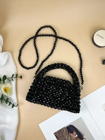 Borsa a Tracolla in Perline di Acrilico Fatto a Mano Donna Moda Tessuto Borsa da Sera Trasparente Verde Argento Nero
