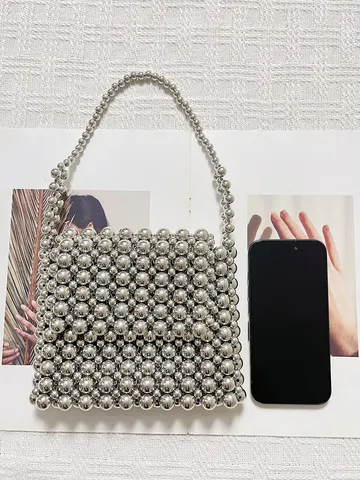 Borsa a Mano in Acrilico Perlato di Design Francese per Donne Estate Chic Mini Borsa Tessuta con Manico Superiore Elegante Quotidiano