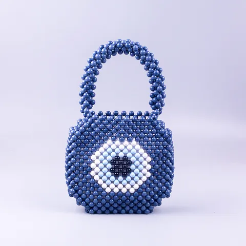 Donne Blu Acrilico Mano Tessuto Perlato Borsa a Mano Malocchio Motivo Manico Superiore Borsa Quotidiano Casual Moda Borsa