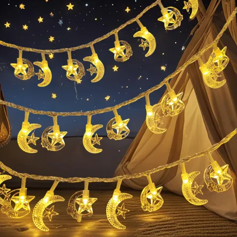 Star Moon LED String Lights Warm White Battery Powered USB Fairy Lights For Bedroom Tent Kids Room Christmas Party Decor